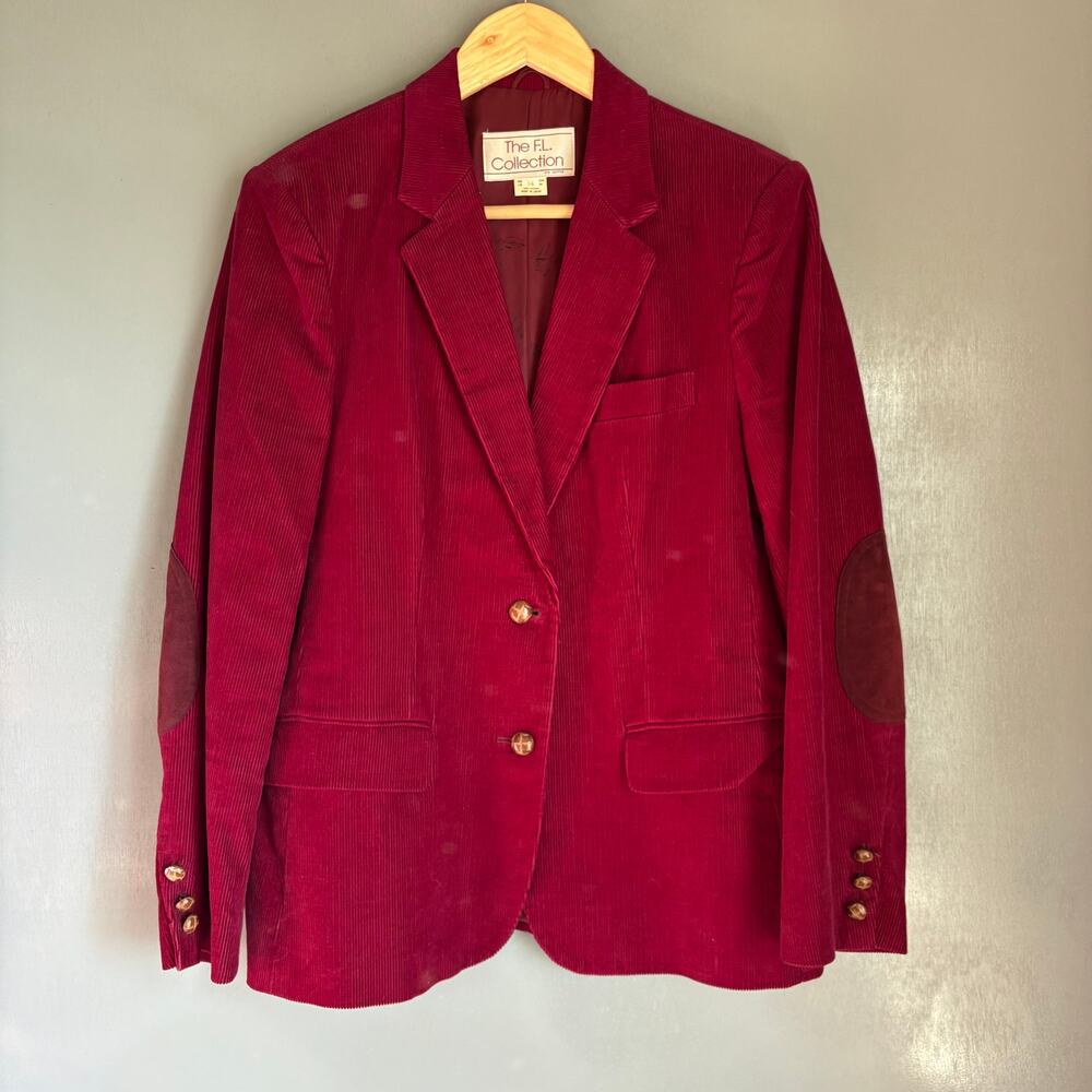 Vintage THE F.L. COLLECTION Women's 14 Cranberry Red Corduroy Retro Blazer Boho